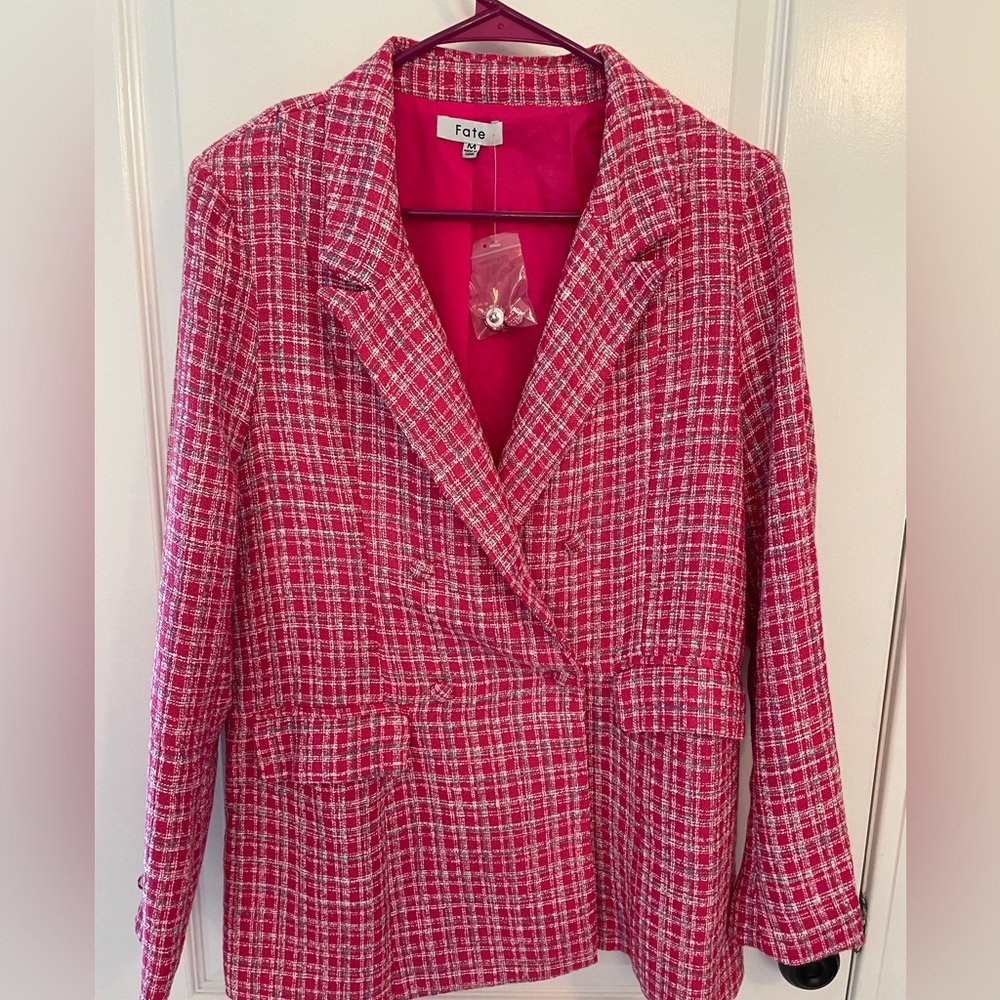 FATE pink plaid blazer